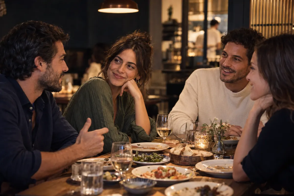 A group of friends having dinner together